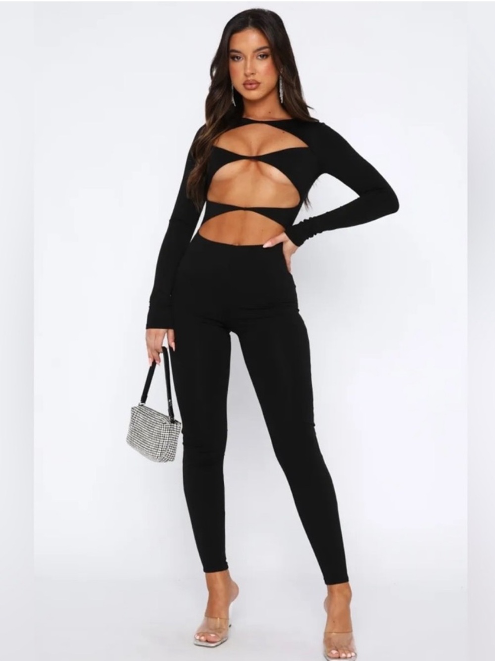 NWT White Fox Black Cutout Long Sleeve Jumpsuit XL
